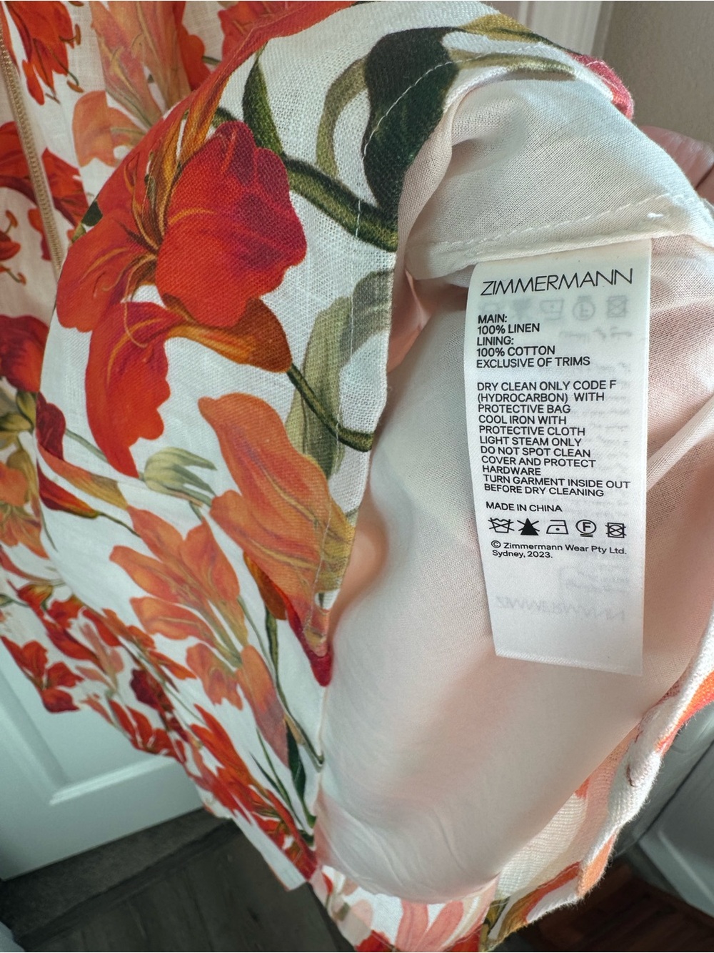 Zimmermann Tranquility Red Lilly Zip Linen Midi Dress US12/UK16/AU4 - Picture 11 of 15
